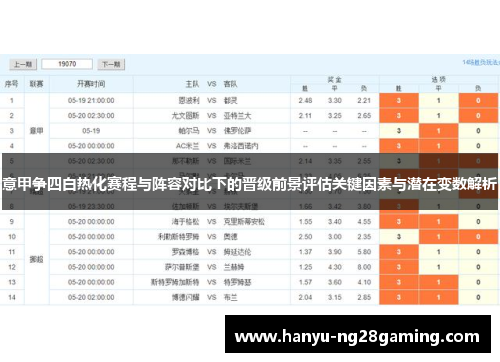 意甲争四白热化赛程与阵容对比下的晋级前景评估关键因素与潜在变数解析 意甲争四白热化赛程与阵容对比下的晋级前景评估关键因素与潜在变数解析