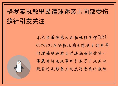 格罗索执教里昂遭球迷袭击面部受伤缝针引发关注 格罗索执教里昂遭球迷袭击面部受伤缝针引发关注